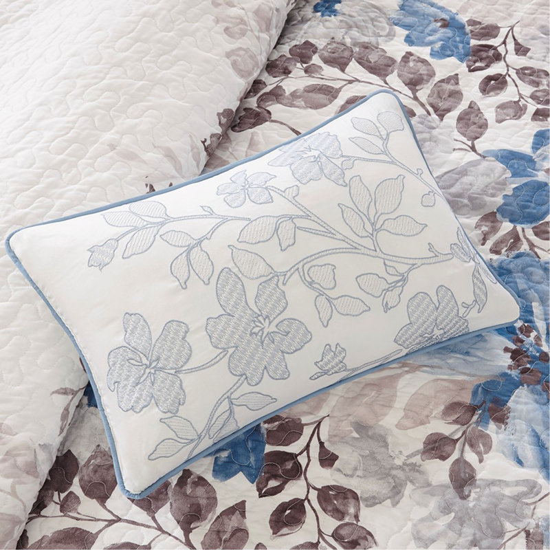 Ensemble de courtepointe 6 pièces avec coussins décoratifs, Bleu, Courtepointe double + 5 pièces supplémentaires