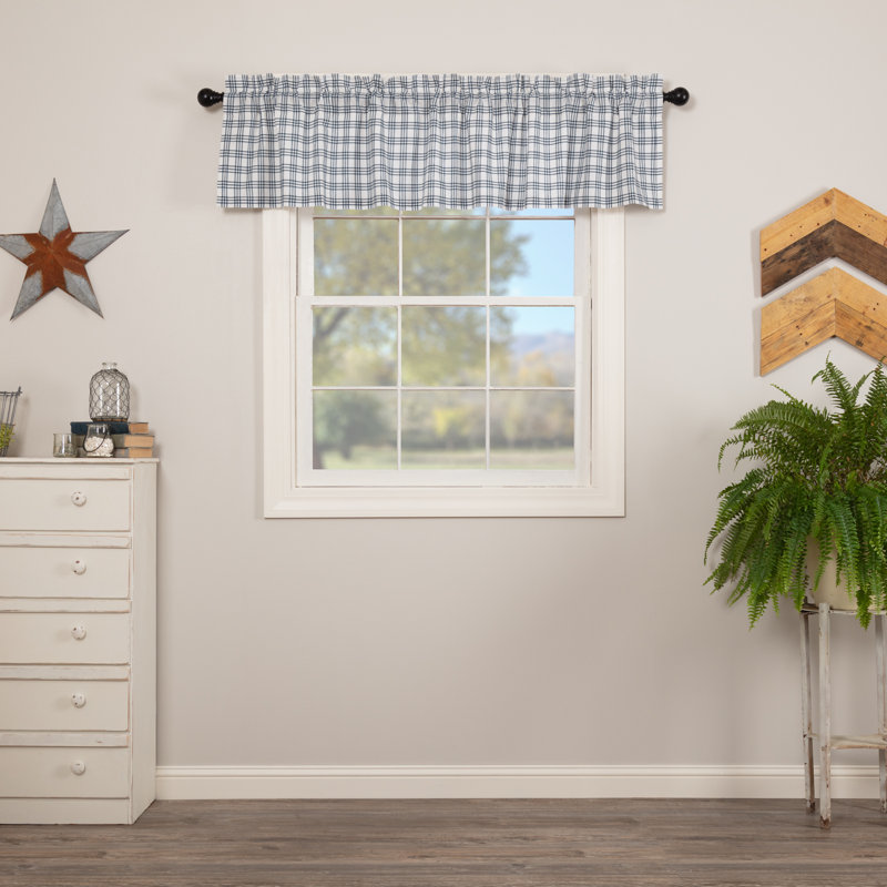 Sawyer Mill Cotton Plaid Tailored Window Valance, 72" W x 16" L, Denim Blue/Soft White