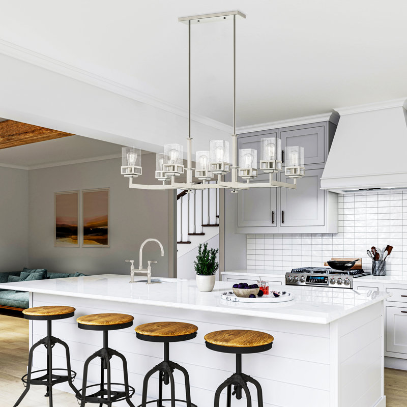 Luminaire suspendu linéaire à 8 lumières pour îlot de cuisine Nailwell, Chrome poli