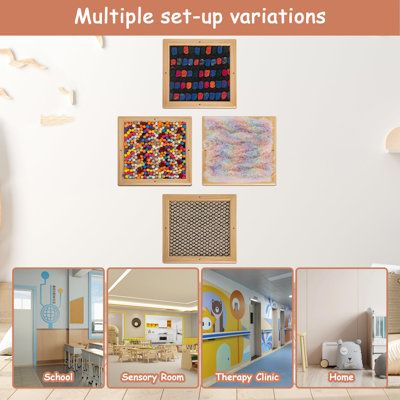 Ensemble de panneaux tactiles à cadre en bois - Panneaux tactiles en bois massif avec 4 textures uniques pour les murs sensoriels, l'éducation spécialisée et l'apprentissage interactif pour les enfants ayant des besoins spéciaux