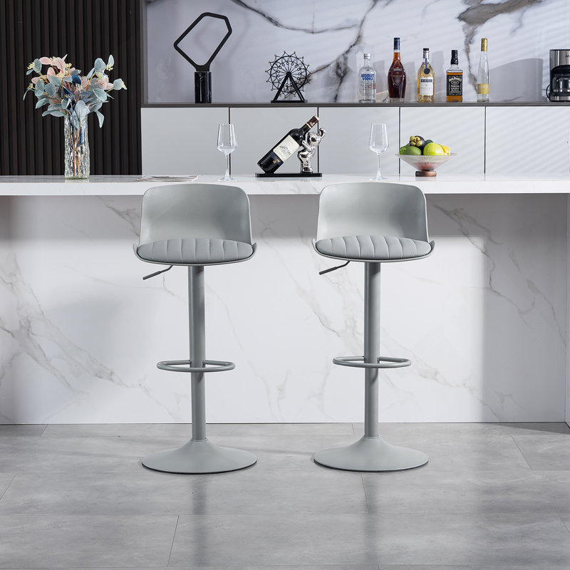 Tabourets de bar modernes en cuir synthétique à hauteur de comptoir avec pivot réglable, dossier confortable et base robuste - ensemble de 2, gris