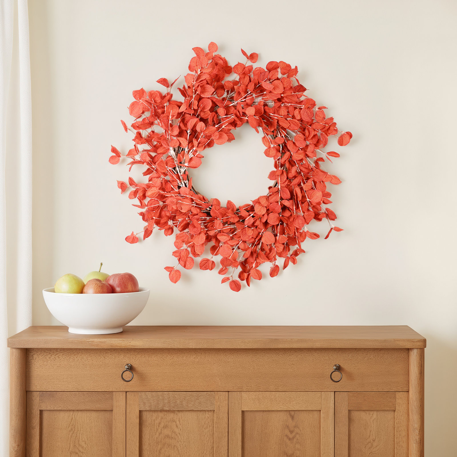 24'' Halloween Handcrafted Faux Eucalyptus Wreath, Orange