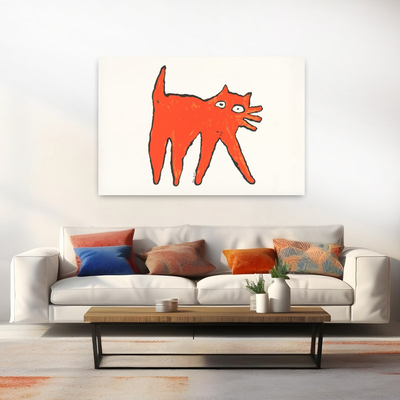 Art mural abstrait chat orange, H 40 po x l 60 po