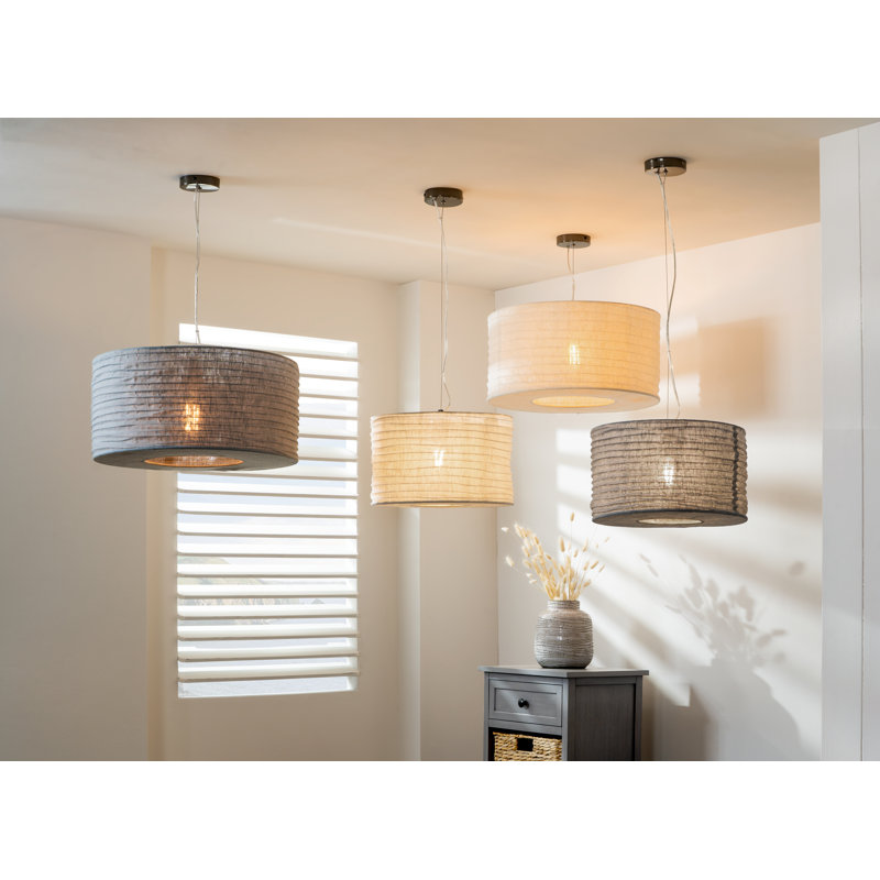 Yaqub 1 - Light Grey Drum Pendant, 17cm H x 35cm W x 35cm D
