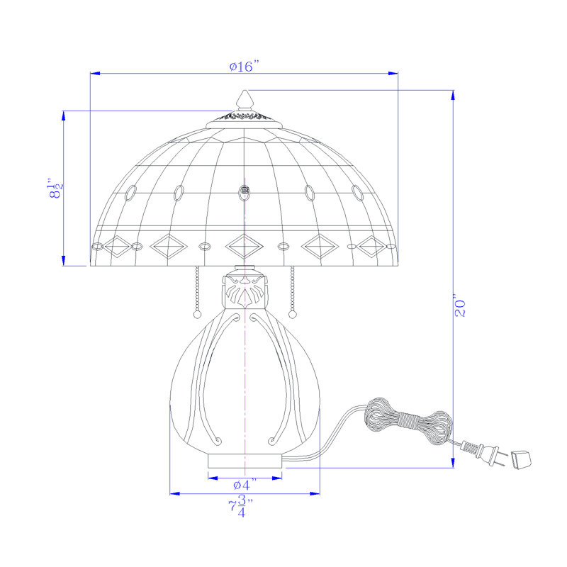 60W X 2 Tiffany Table Lamp Decorative Stained Glass Design 20" H