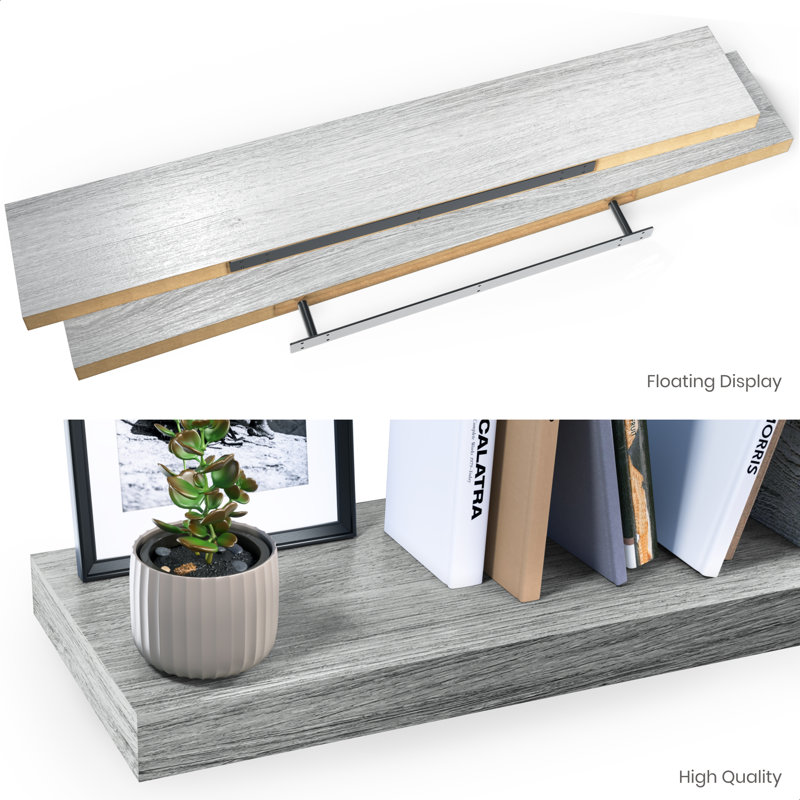 Miami 48" W x 8" D Floating Shelves Set with Invisible Wall Mount Brackets, Grey Oak