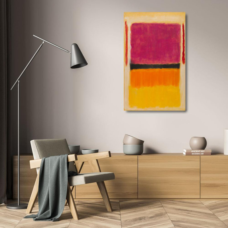 Sans titre (violet, noir, orange, jaune sur blanc et rouge), 1949, H 24 po x l 15 po