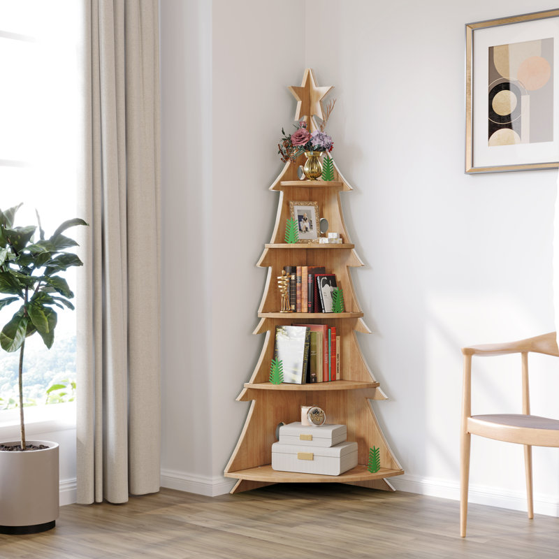 Bibliothèque de coin en bois pour arbre de Noël, Beige