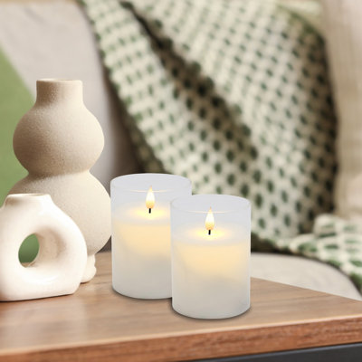 Battery Operated LED Glass Candles with 3D Wick Flame - 2 Piece