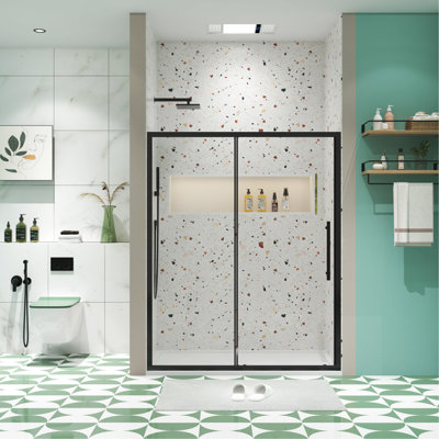 50 - 54" W X 72" H Shower Door, Matted Black, 1/4" Tempered Glass, Nano Easy Clean, Protective Film, Magnetic Closing, Firm 50"-54"w 72"h Sliding Cleaning, Right Left Universal,