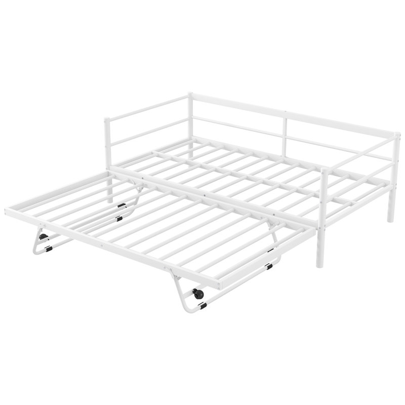 Lit de jour simple en métal blanc avec lit gigogne à DEL et pliable, lit de style industriel, supports de lit de support stable sur lit gigogne