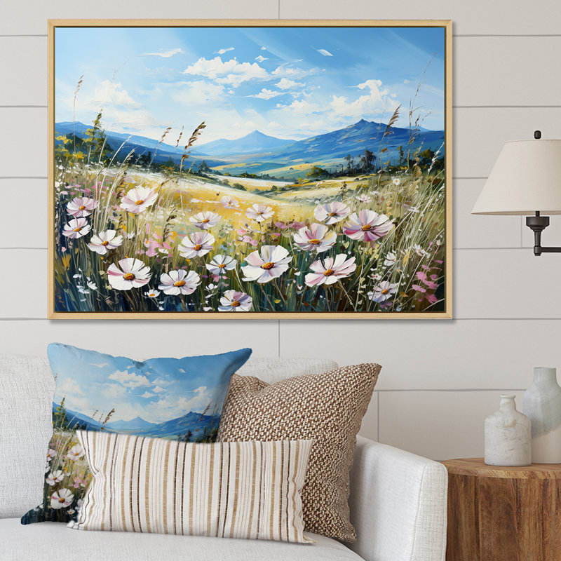 «White Wildflowers Mountain Charm II», reproduction sur toile, Cadre naturel flottant, 30" H x 40" W