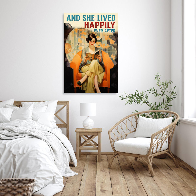 «Book And She Lived Happily Ever After», reproduction d'art graphique sur toile tendue 1 pièce, L 24 po x H 36 po