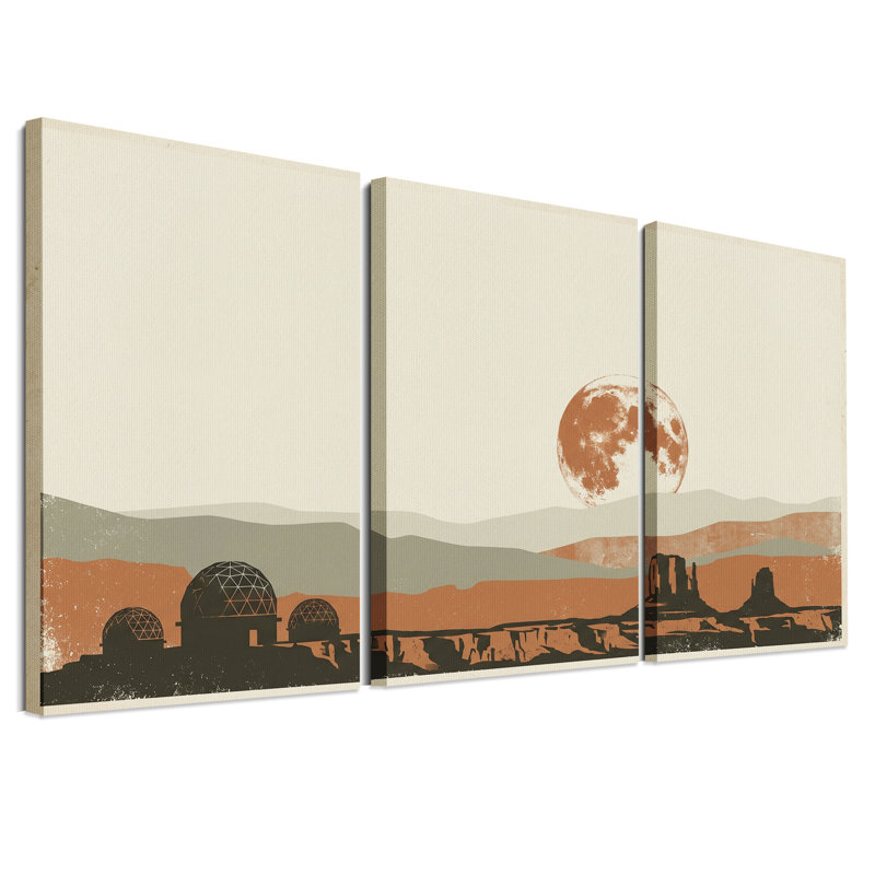Dômes d'observatoire et formations rocheuses sous la rouille - Ensemble de 3 toiles murales, 24"H x 16"W x 3pcs