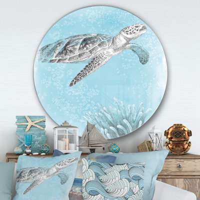 Coastal Sea Life I Turtle Sketches - Painting Print Metal Circle Wall Art