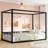 Sunshade Floor Bed, Iron Double-Size Bed Frame, Modern Low-Profile Double-Size Bed, Equipped With Fence-Style Guardrails, Black Series-203187700