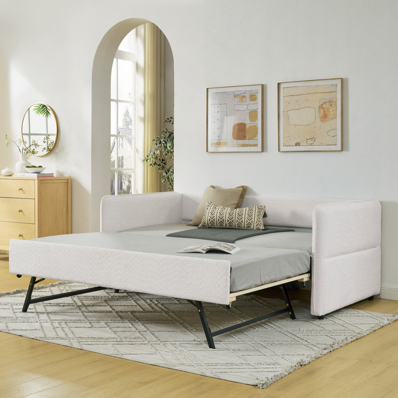 Daybed With Trundle Upholstered Tufted Sofa Bed, Boucle Fabric(83"X43"X29.5"), Twin