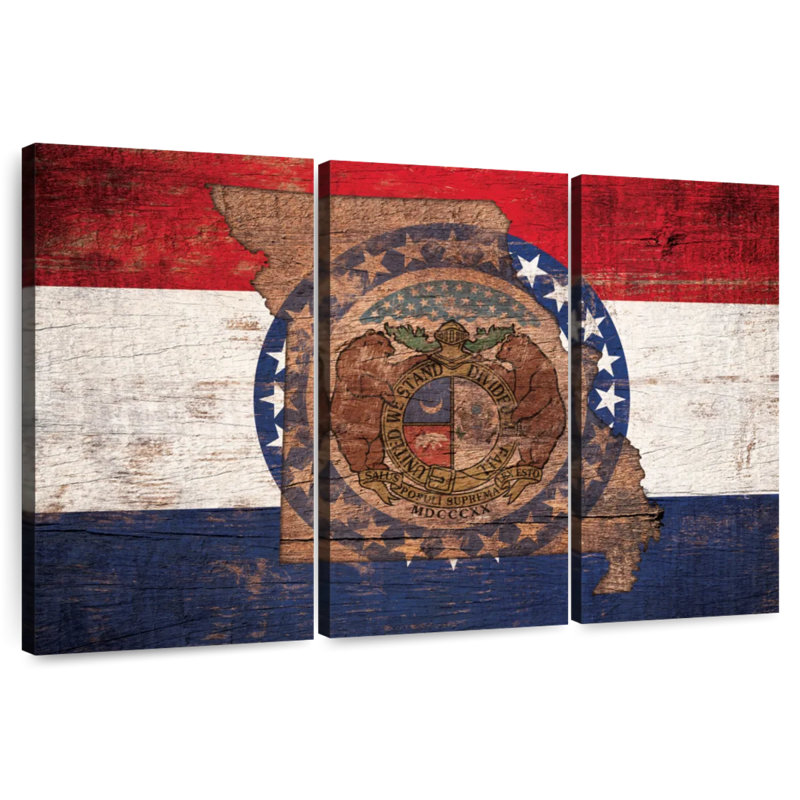 Borges State Map Over Missouri Flag, 32" H x 50" W