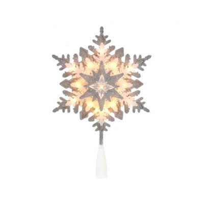 This 13.75" UL 20-Light Silver and White Glittered Snowflake Treetop from Kurt Adler