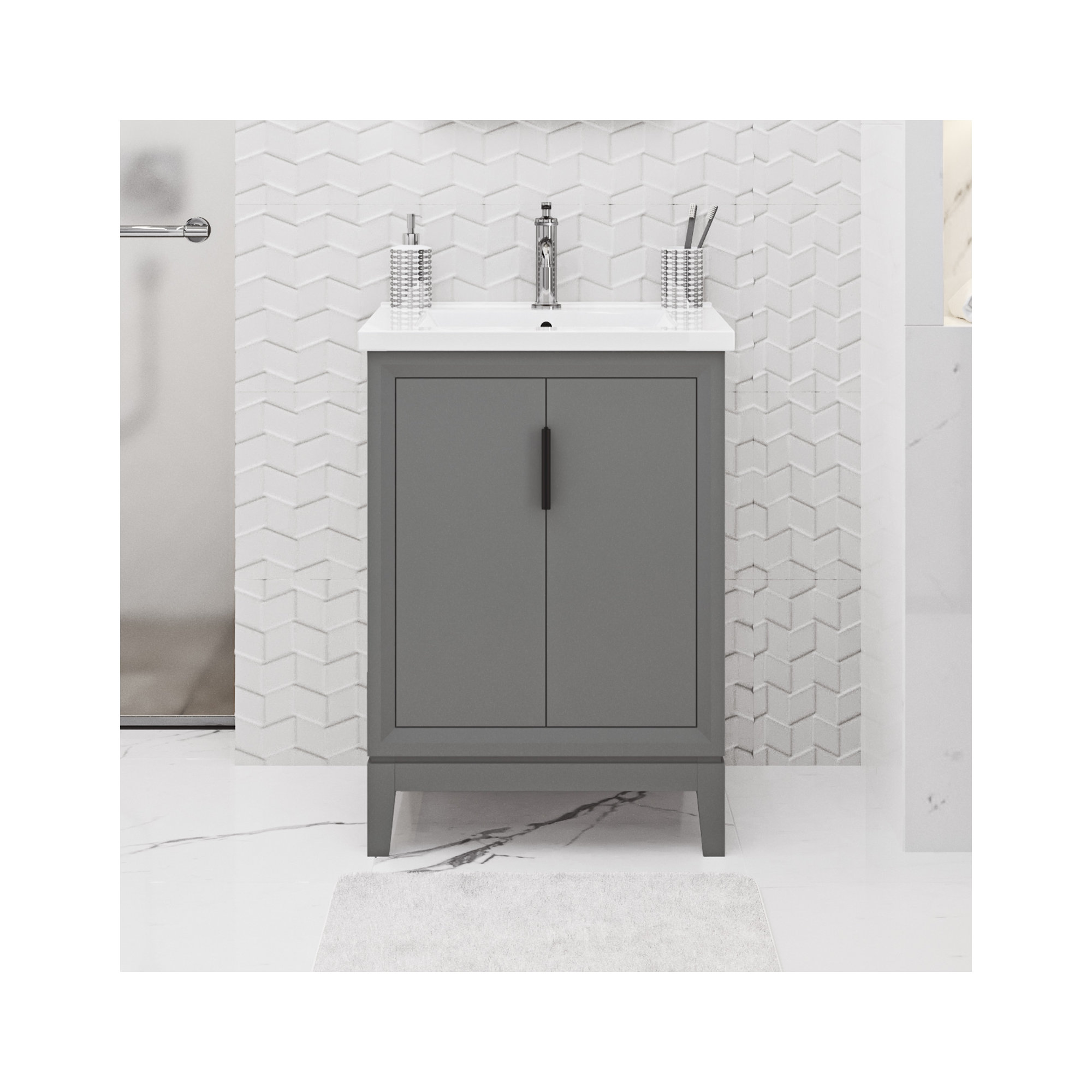 Finck 24.2'' Single Bathroom Vanity, Matte Black, Cashmere Gray