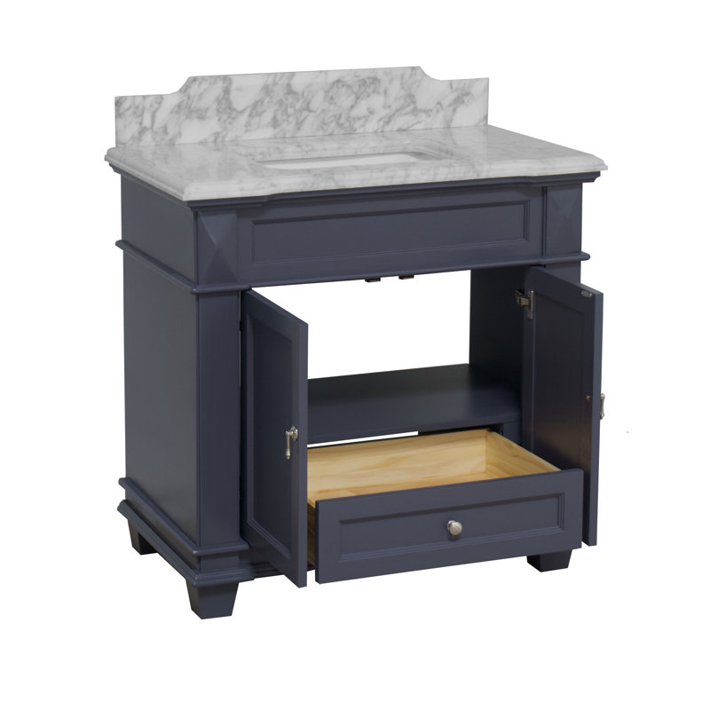 Ensemble de meuble-lavabo simple 36 po Aoibhin, Gris marine, Marbre de Carrare
