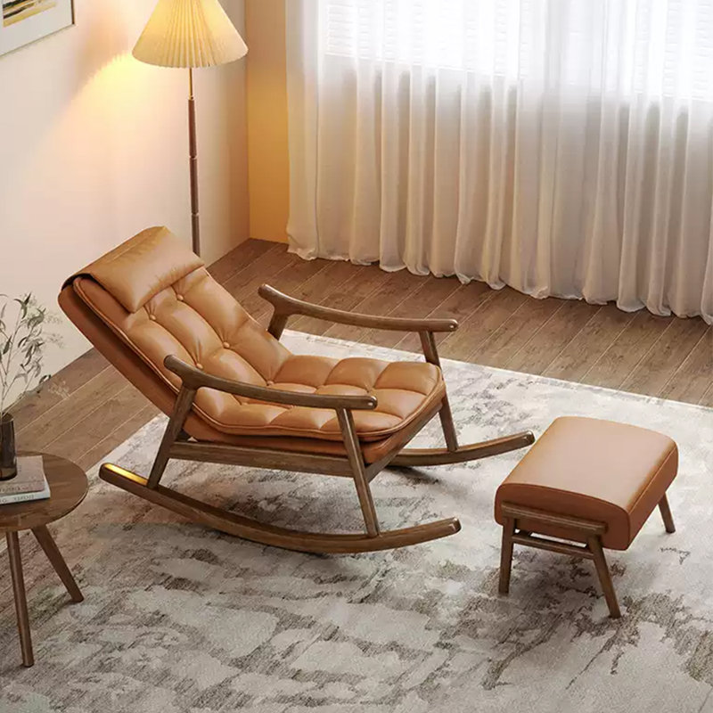 Chaise berçante en bois massif, Orange
