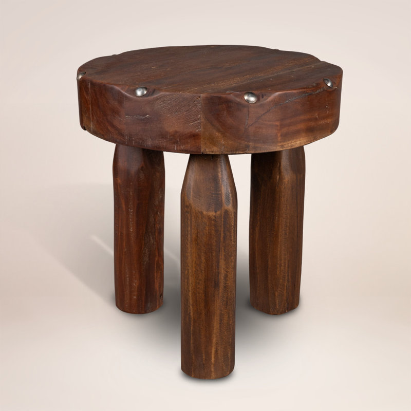 Table de bout ronde 19 po en bois récupéré brun patiné