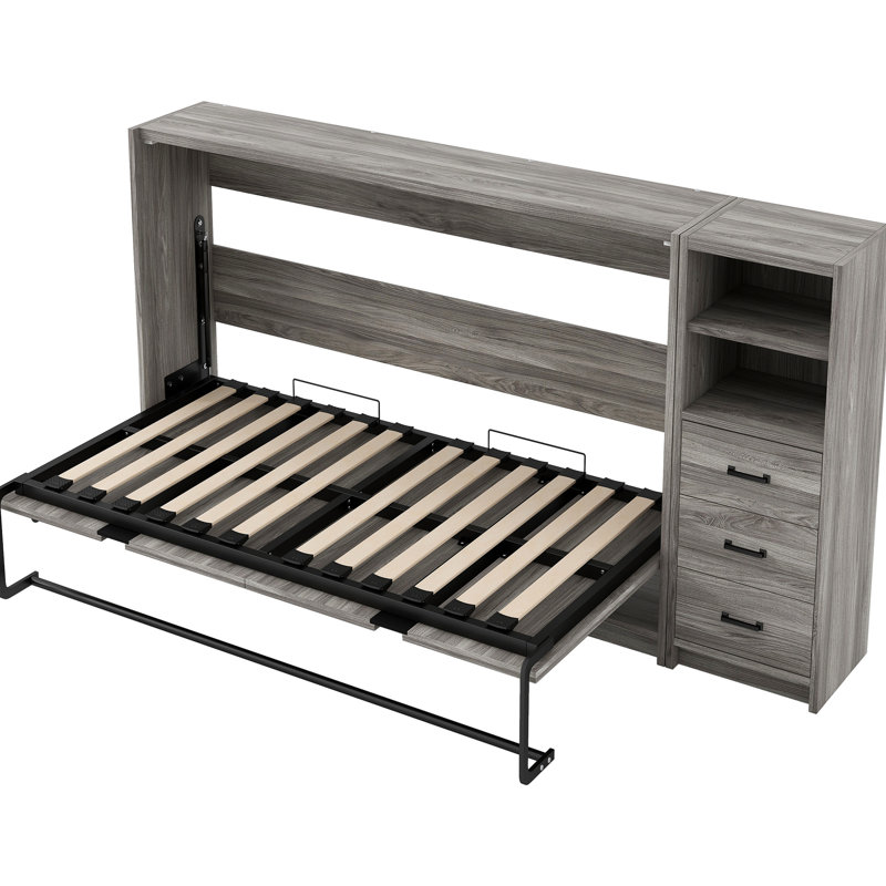 Lit simple gris avec 3 tiroirs, lit à DEL, pliable, + métal, convient aux espaces restreints au cabinet, éclairage, espace de bureau idéal