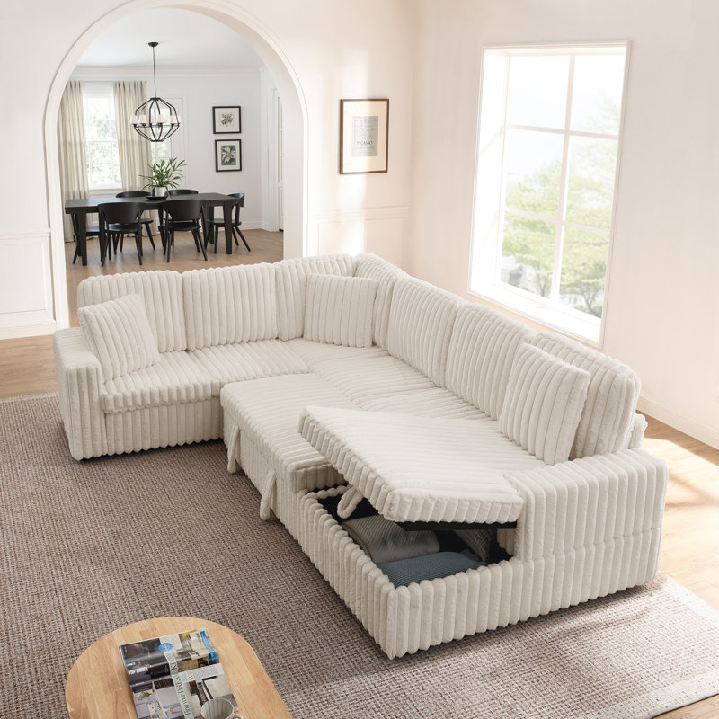 Canapé modulaire rembourré avec rangement Corduroy, Beige