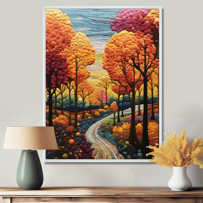 «Vibrant Autumn Color In The Woods», impression d'art mural forêt, Cadre flottant blanc, bois massif, H 44 po x l 34 po