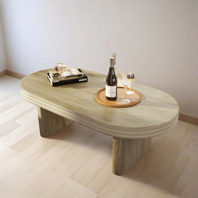 Mid Century Modern Oval Fluted Table, Farmhouse for Living Room and Office Decor by George Oliver