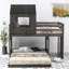 Lit simple superposé au dessus d'un lit double avec maisonnette, bois gris antique et garde-corps, construction en bois de pin, capacité de 400 lb / 600 lb, fabrication solide, poids maximal-1118600652