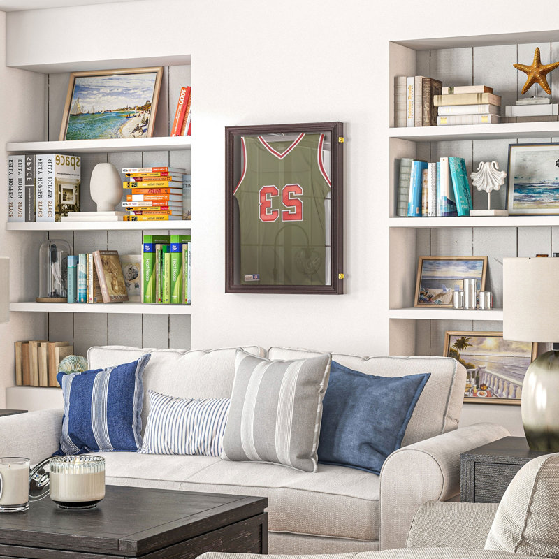Cherry Brown Lockable Wall Mounted Jersey Display Case