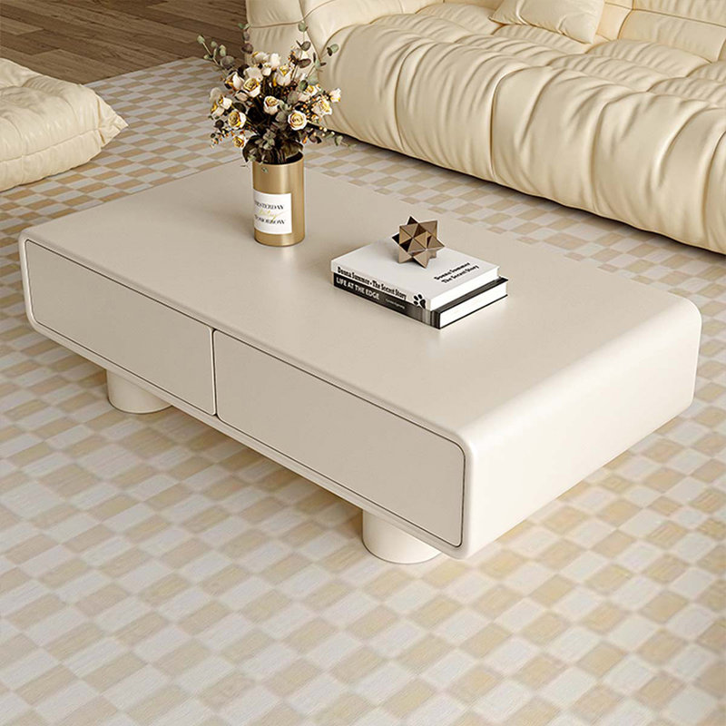 Table basse rectangulaire en bois manufacturé blanc crème, H 14,96 po x L 55,12 po x l 27,56 po