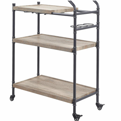 Oak and Sandy Black 2-Shelf Serving Cart