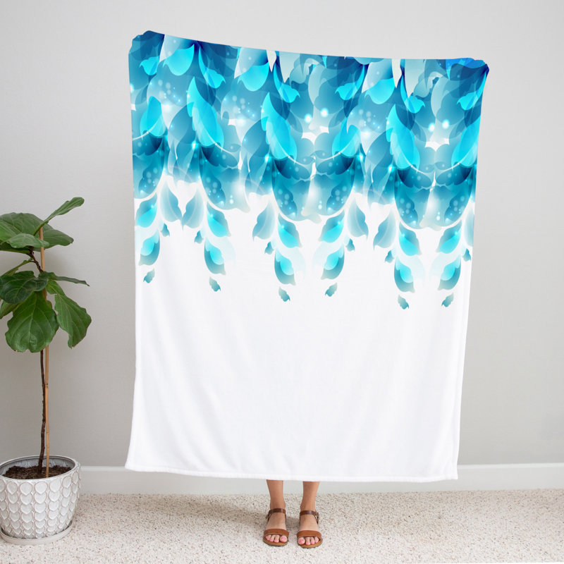 Throw Blanket, 51" W x 60" L, Floral/Abstract, Light Blue/White