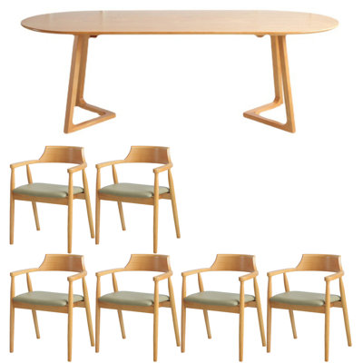 Nordic style oval full solid wood dining table set