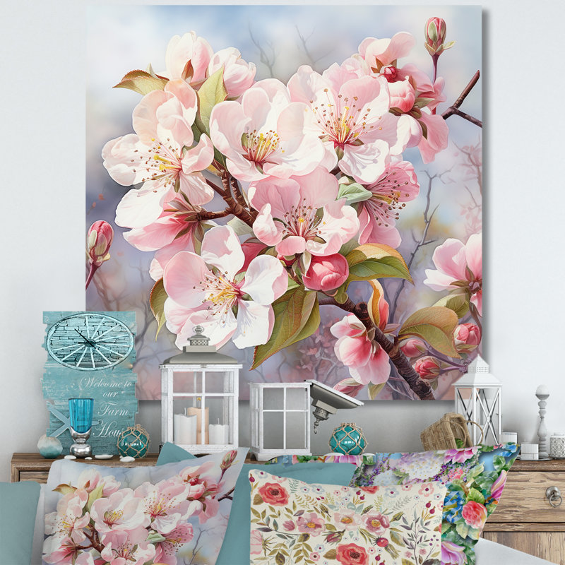 Fleur de pommier en hiver sur toile, H 30 po x l 30 po x P 1 po, Toile tendue