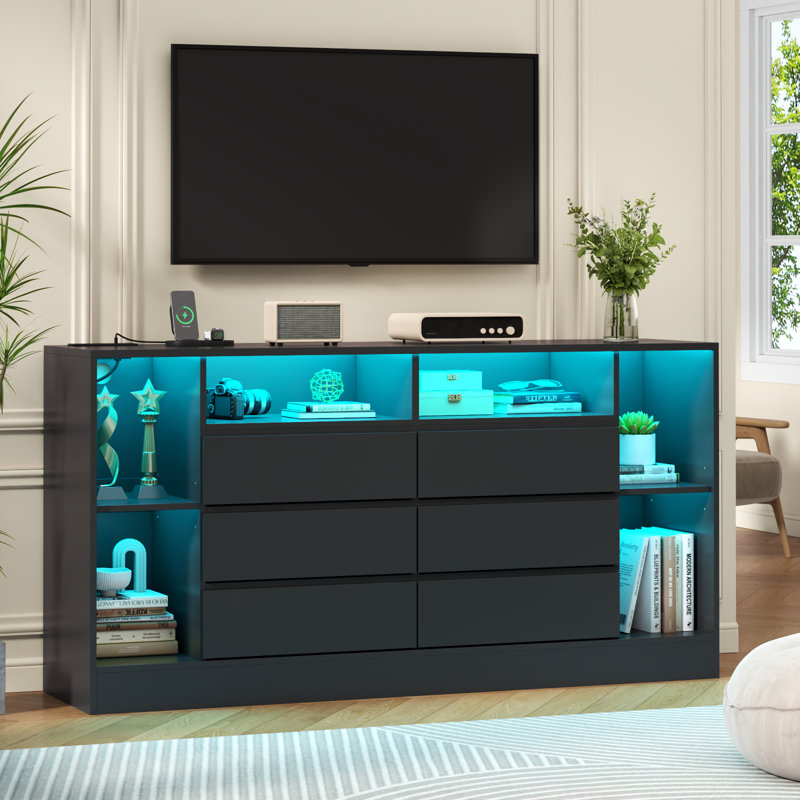55.12 " W 6 - Drawer Dresser, Black