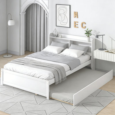 Full Size Bed With Trundle & Bookcase Headboard, Espresso