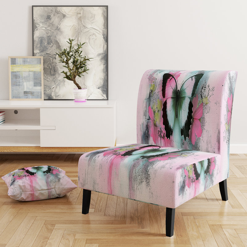 Abstract Colorful Upholstered Slipper Chair - Modern Velvet Accent Chair, Pink/Green