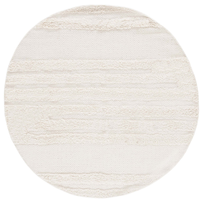 Inelda Hand Knotted Wool/Cotton Striped Rug in Ivory, Round 6'