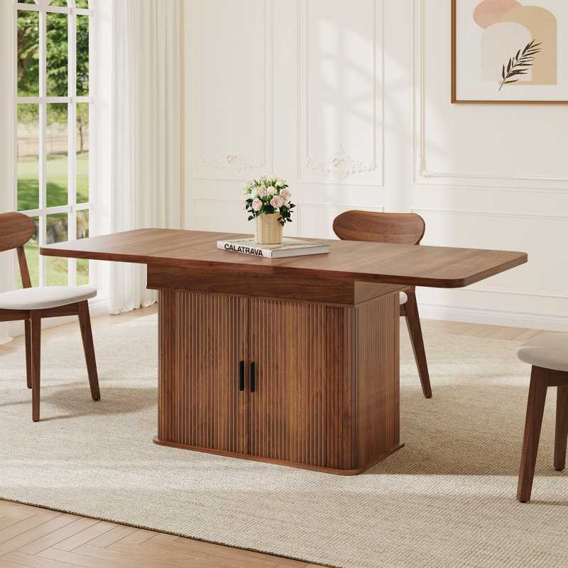55.12''-70.67'' Extendable Rectangular Dining Table With Storage Cabinet
