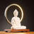 12" Serene White Buddha Statue With LED Circle Table Lamp - Indoor Ceramic Meditation Décor