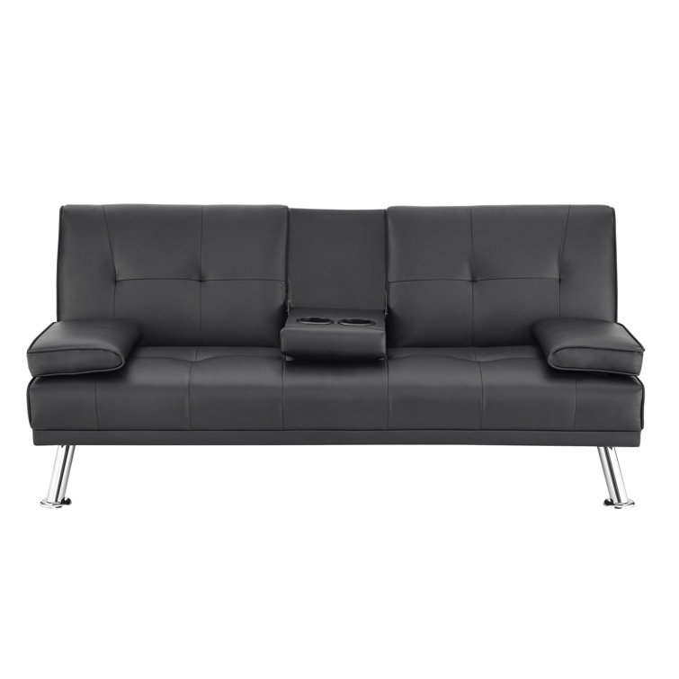 Armarion Twin 66" Wide Faux Leather Tufted Back Convertible Sofa