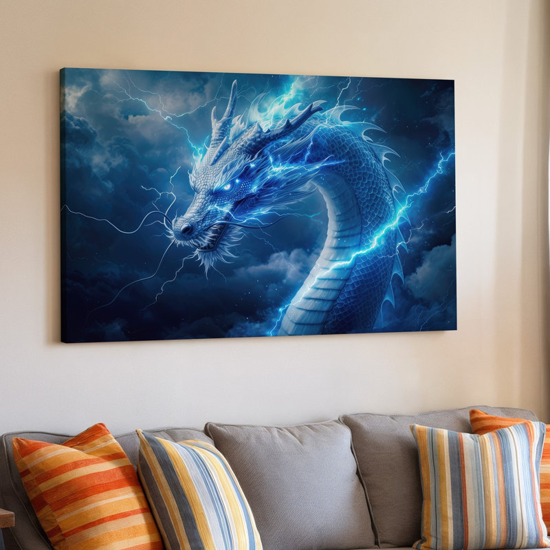 Toile, "Un dragon majestueux avec un corps de serpentine", art élégant, H 9 po x l 12 po