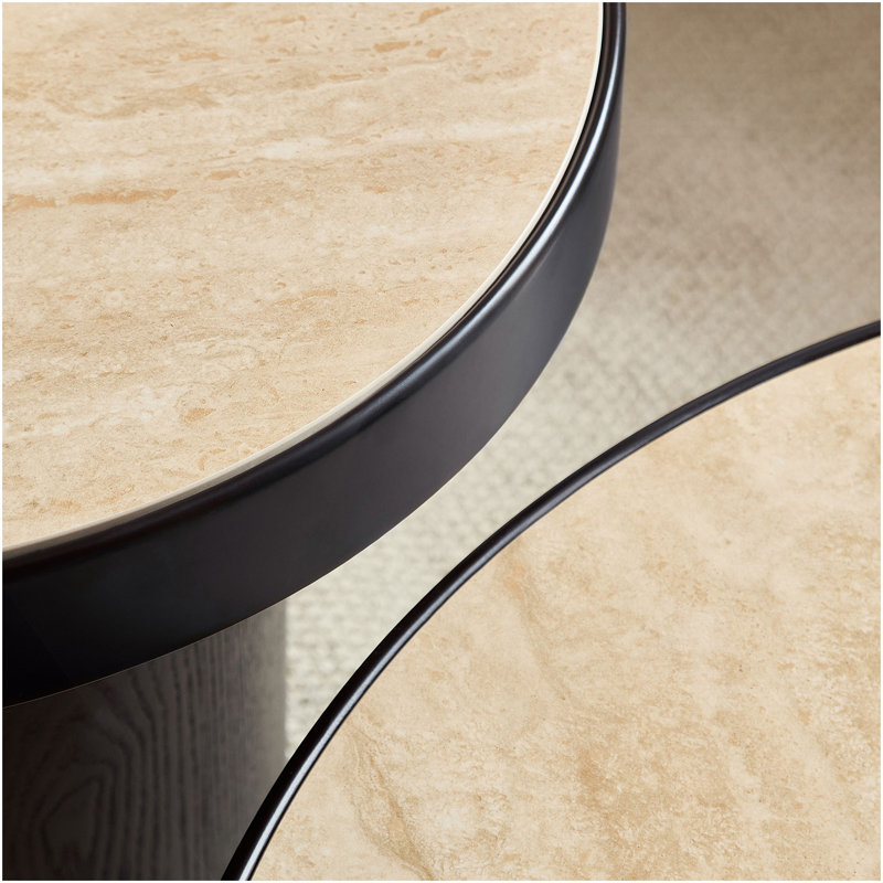 Ensemble de 2 tables basses, table basse ronde en panneau de fibres à densité moyenne en bois aggloméré pour salon, appartement et espace de loisirs NOIR