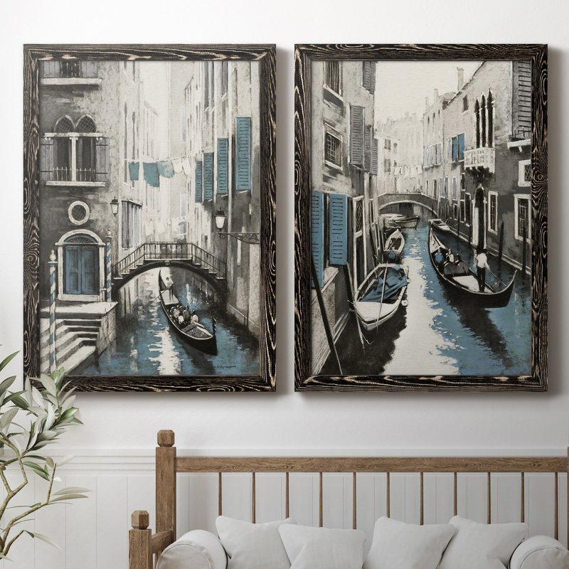 Venice I - 2 Piece Painting, 37.5" H x 27.5" W x 1" D, No Mat, Black Framed Canvas
