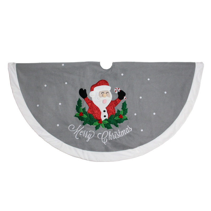 Jupe de sapin de Noël traditionnelle grise et blanche de 48 pouces avec le père Noël joyeux
