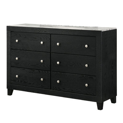 Commode moderne avec plateau en faux marbre et 6 tiroirs